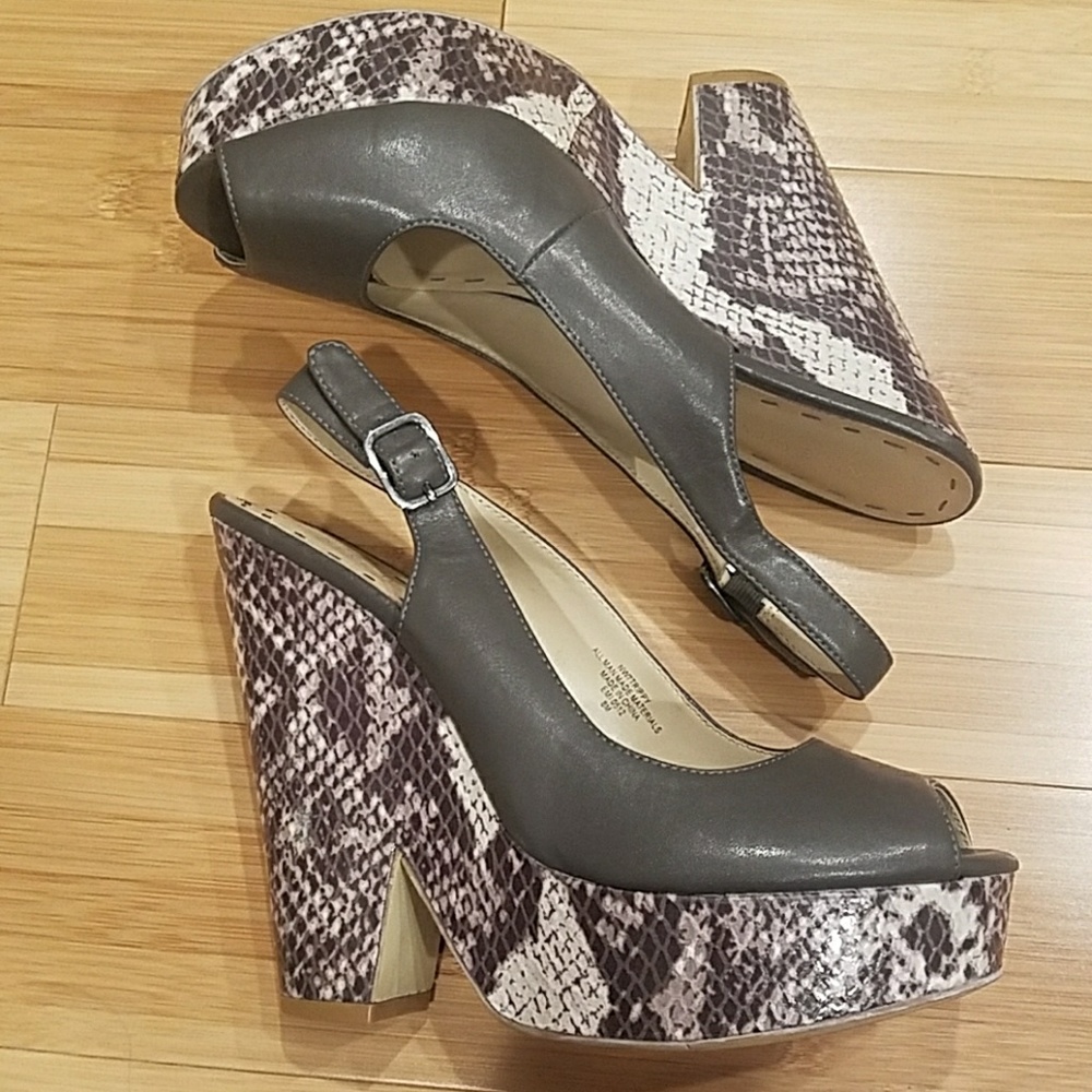 Nine West Grey and Python Slingback Platform Wedge
